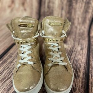 Michael Kors Womens Metallic Gold Studded High Top Sneakers